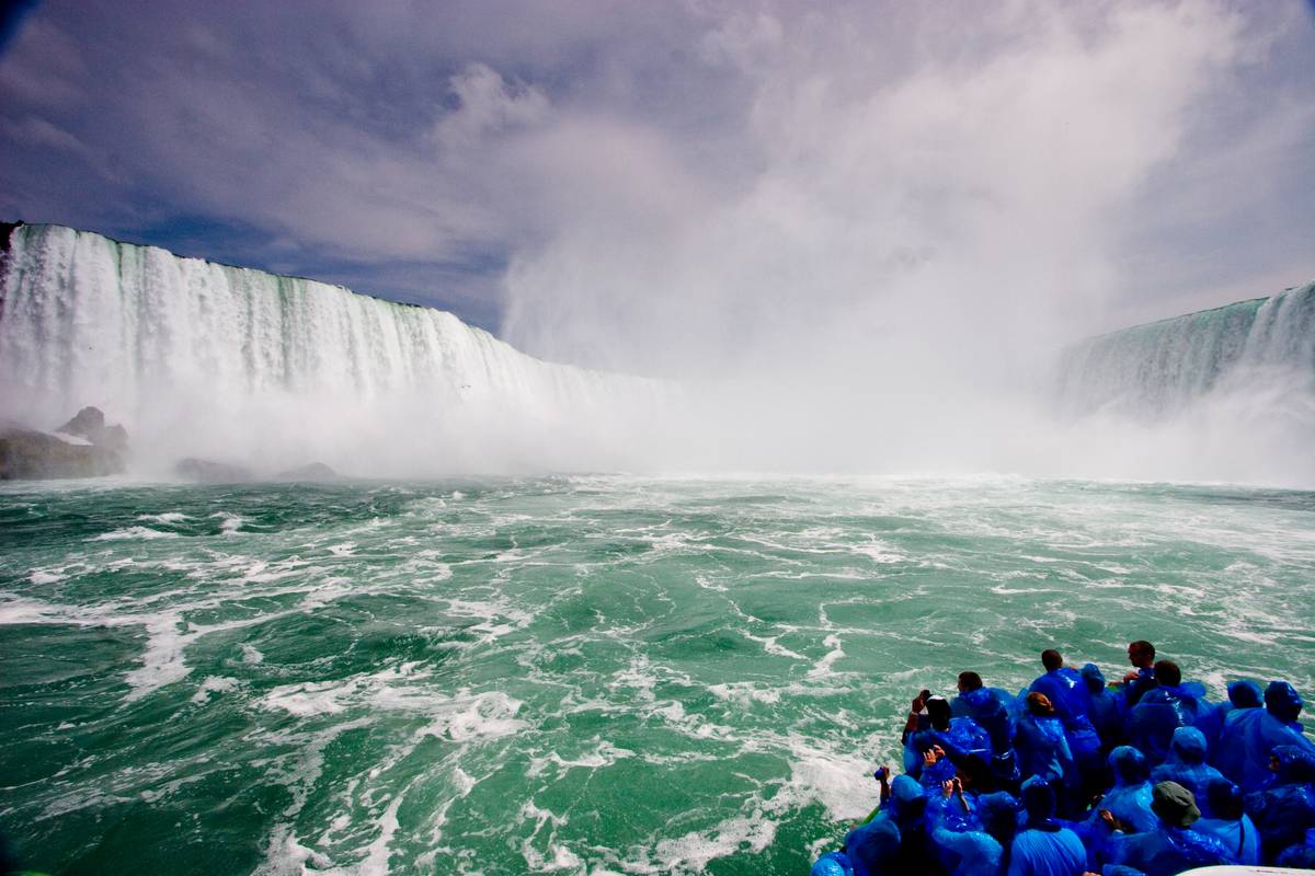 The Horseshoe Falls as seen from the top of a Maid of the Mist vessel