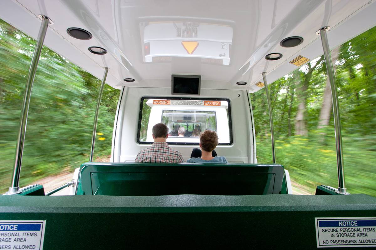 Aboard the tip shuttle, cutting travel time from 30 minutes (walking) to merely 5.