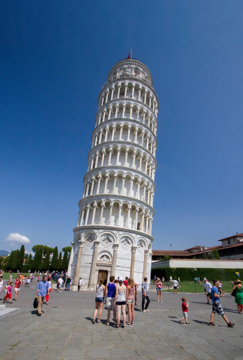The lean of the tower may be exaggerated depending on the viewer's perspective