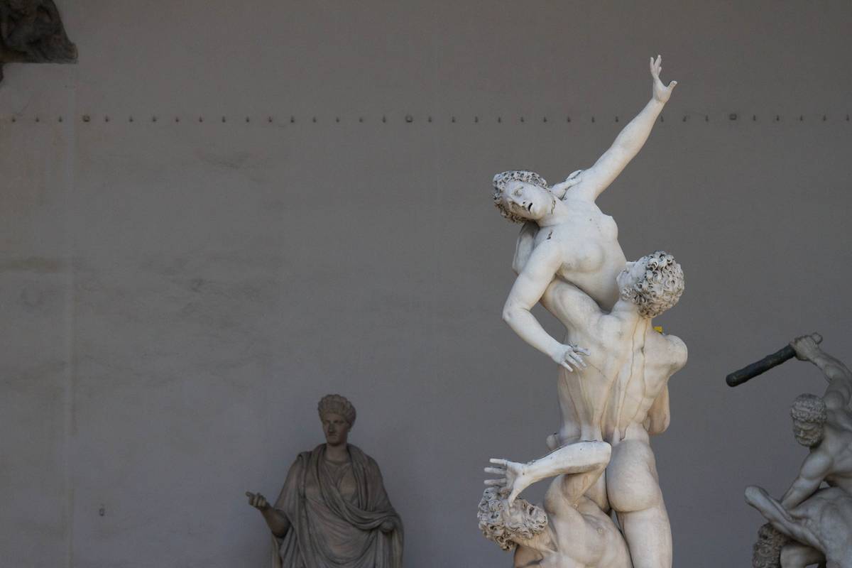*The Rape of Sabine Women* displayed at *Loggia dei Lanzi*