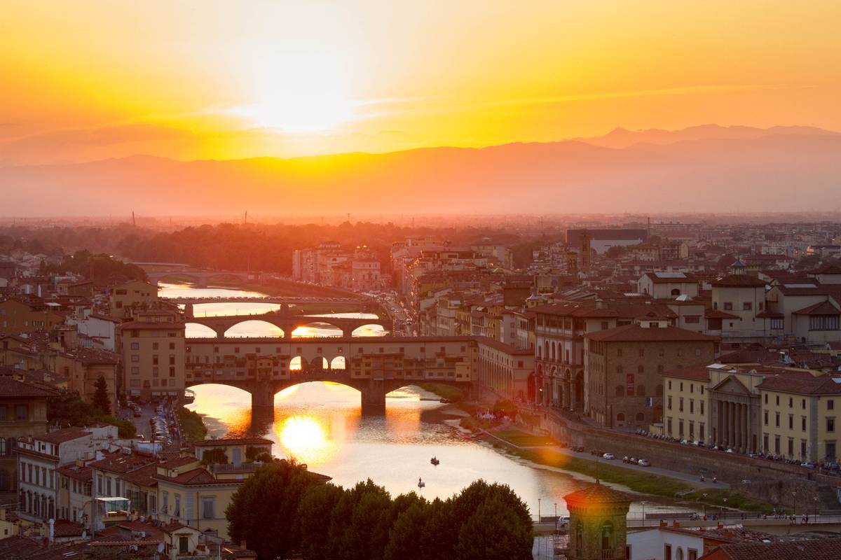 View of Ponte Vecchio from *Piazzale Michelangelo*, a square built in 1869 on a hill to offer tourists a panoramic view of the city