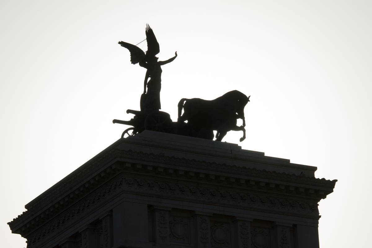 One of the statues of Victoria riding on quadrigas gracing the tops of the National Monument to Victor Emmanuel II