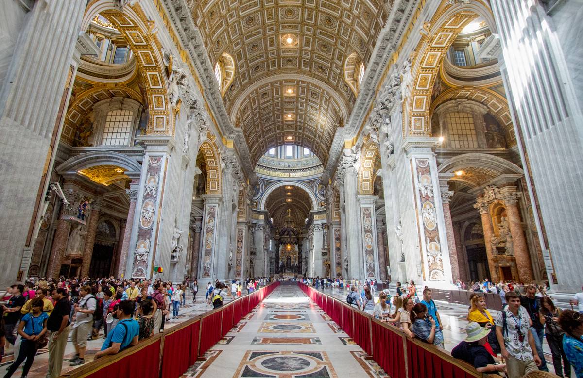 Maderno's nave, looking towards the chancel in St. Peter's Basilica