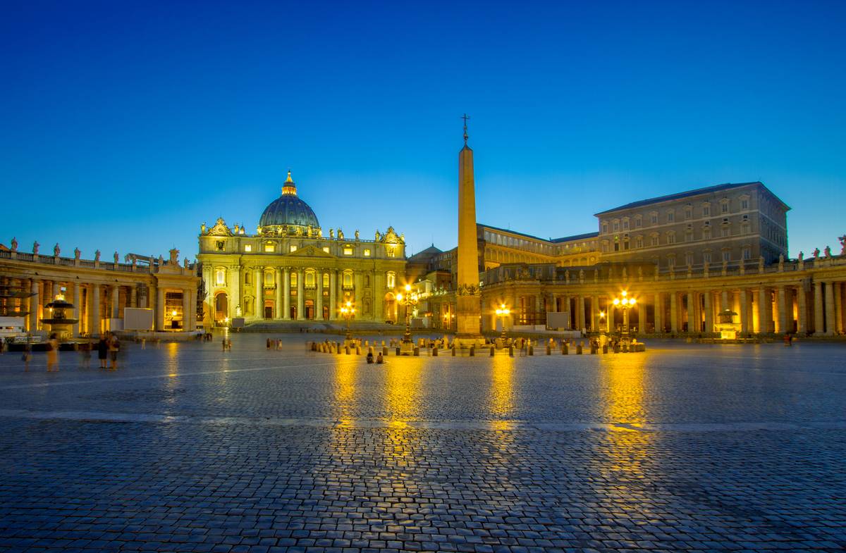 St. Peter's Basilica and the square at dusk