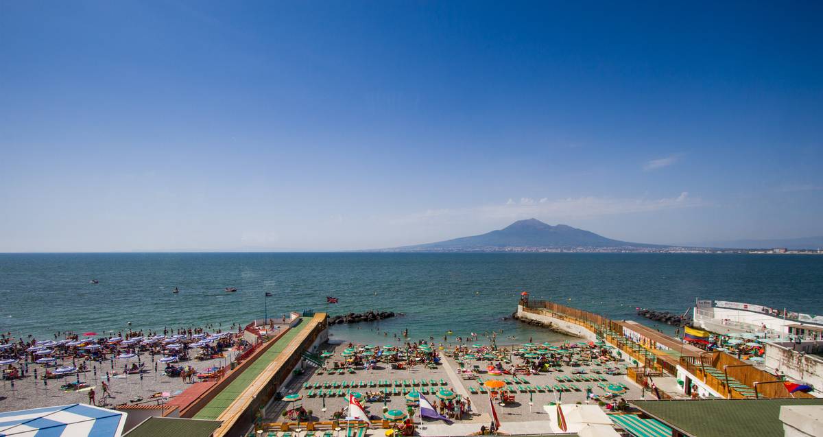 A public beach on the west end of Castellammare di Stabia, 30 km south of Naples