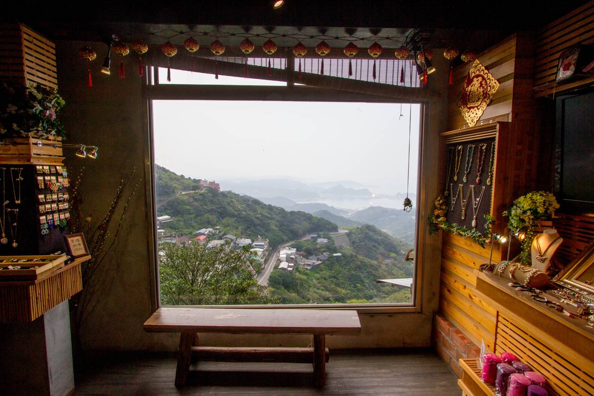 A view out of a window of a jewellery shop at [Jiufen](https://en.wikipedia.org/wiki/Jiufen).