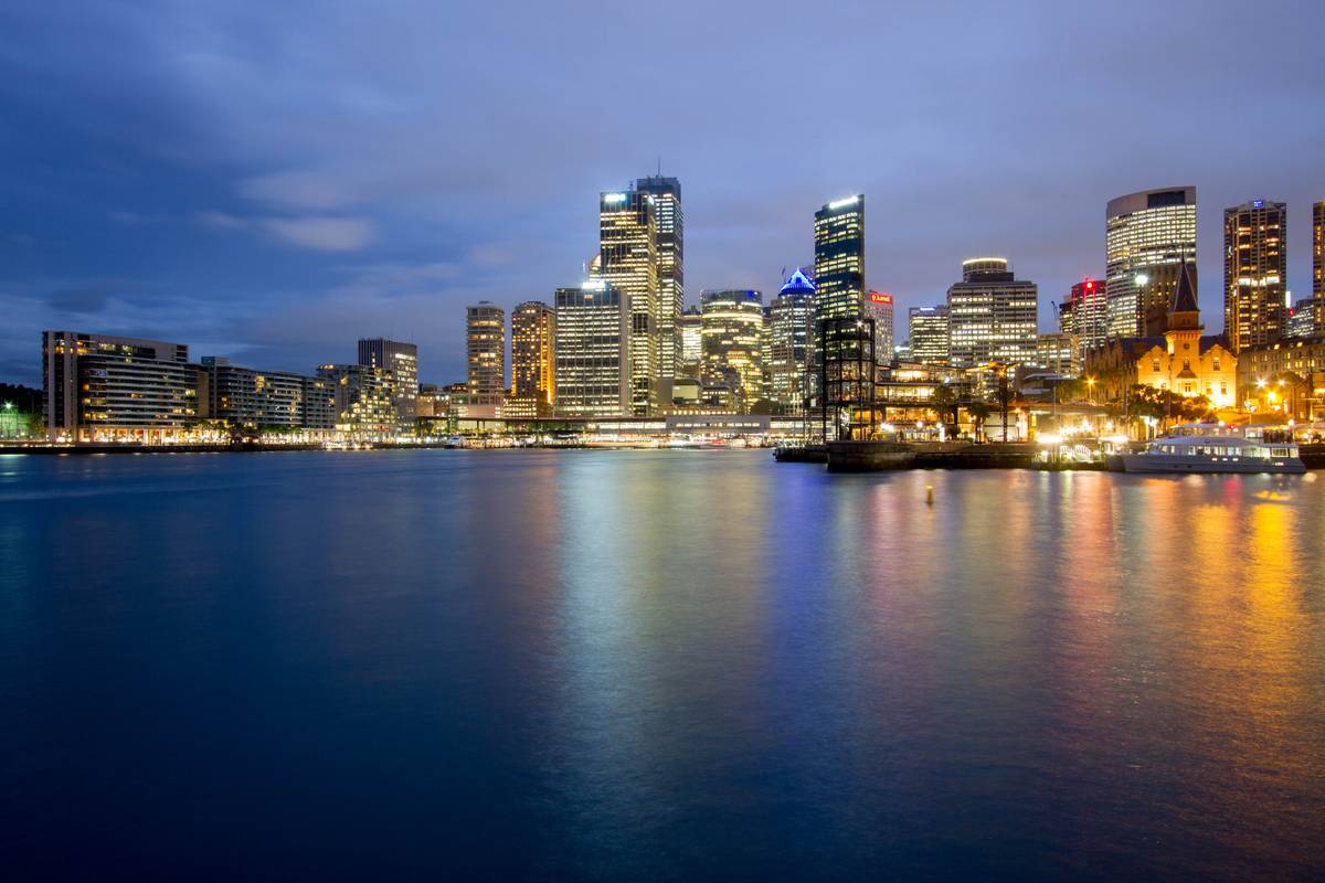Sydney Cove night scene.