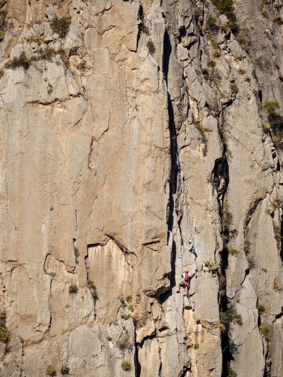 Climbers making progress on what I believe to be Black Cat Bone