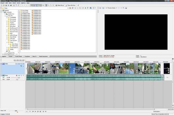 Lazy Summer Ride on Sony Vegas Movie Studio, showing the composition of video and music track.