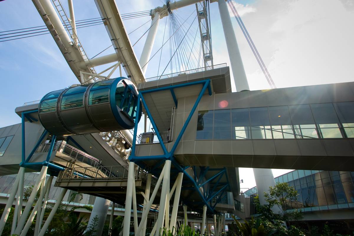 The base of Singapore Flyer, a giant ferris wheel to see Singapore from high up in the air