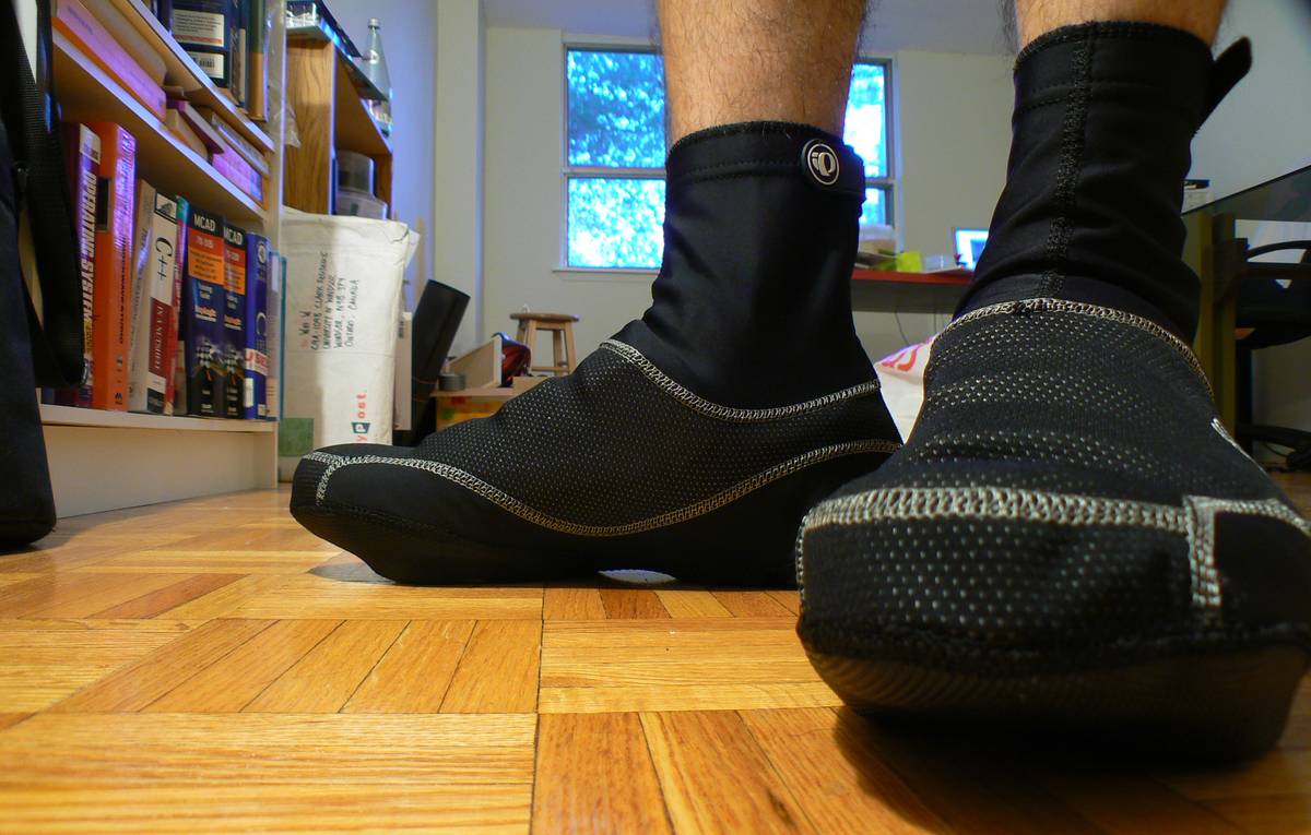 My cycling shoes in a pair of Pearl Izumi shoe covers