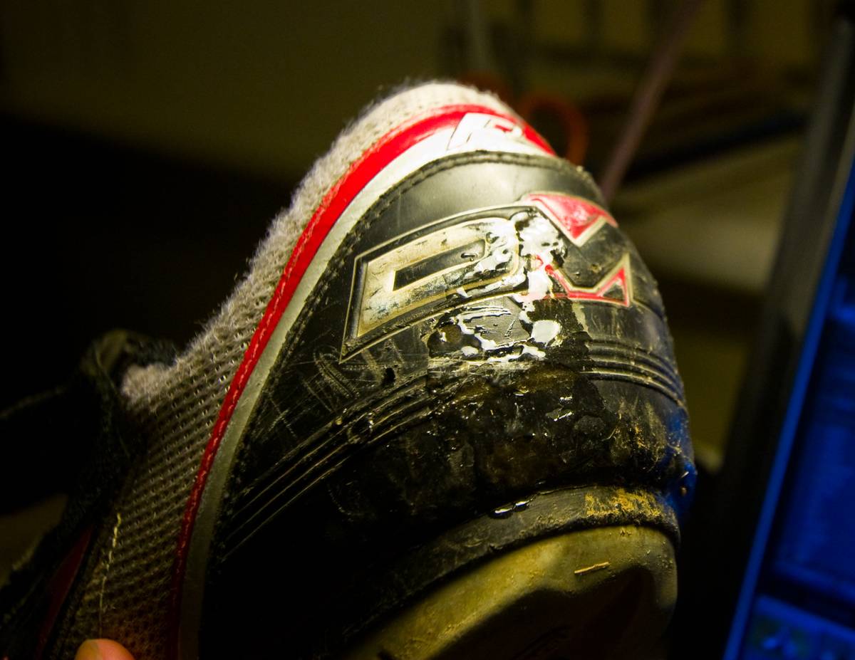 Epoxy applied to the back of the shoe