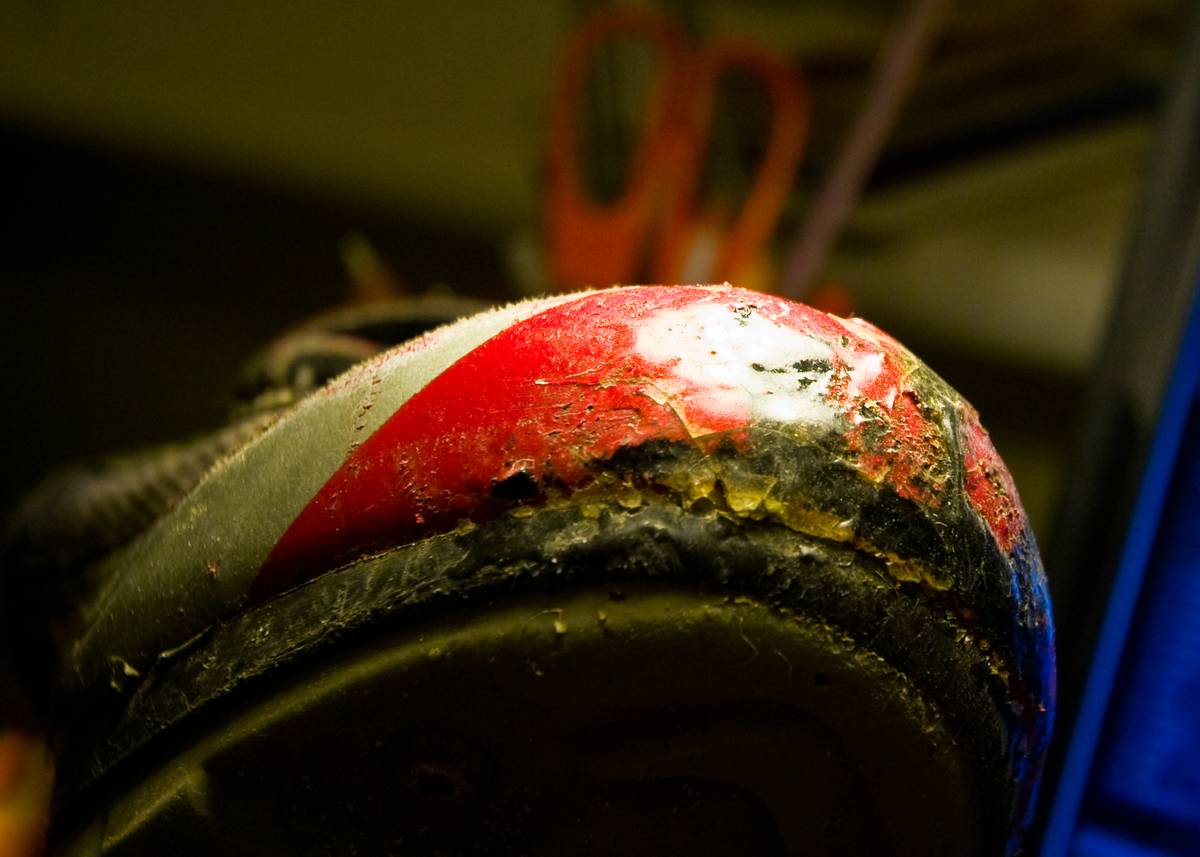 Condition of epoxy cover on the front of the shoe after one week. Cracks formed, but nothing serious