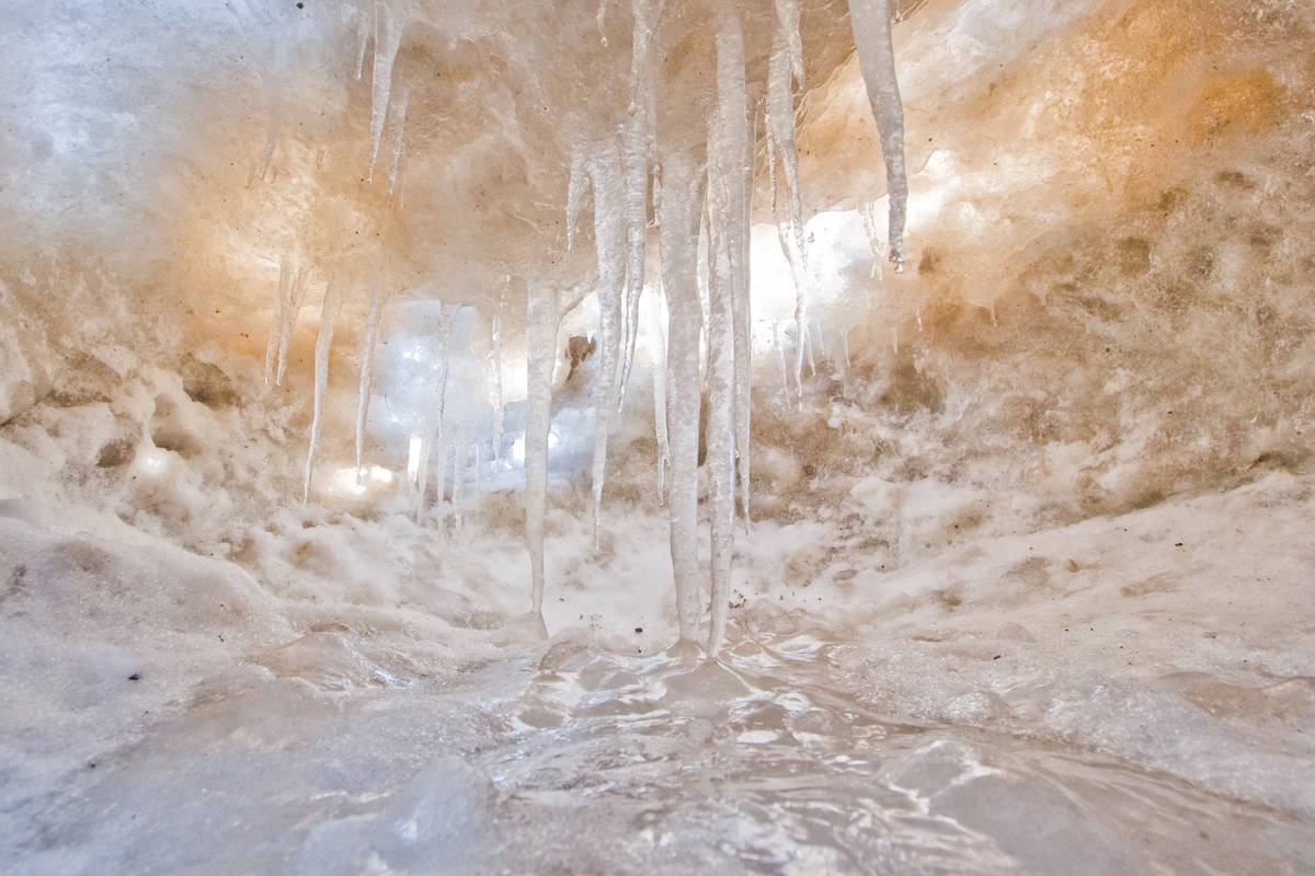 Ice cave with stalactite