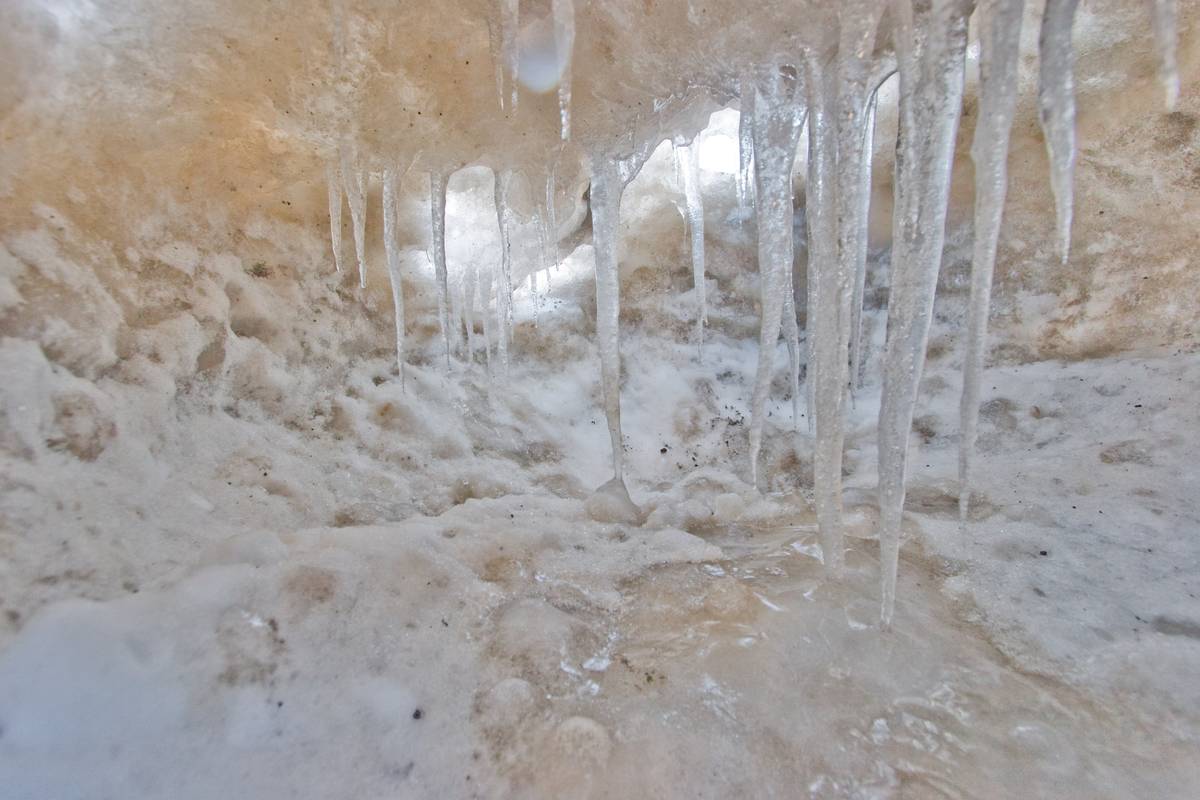 Ice cave with stalactite