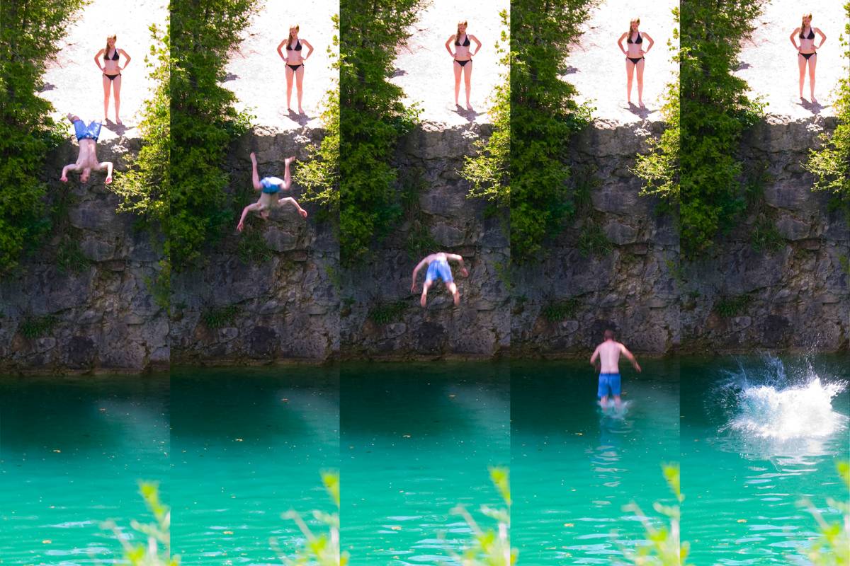 Cliff jumping in Elora Quarry