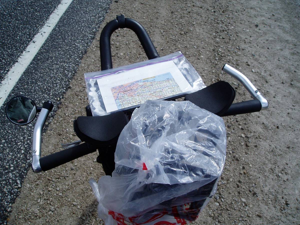 Map mounted onto the aerobar of the bike for easy directions