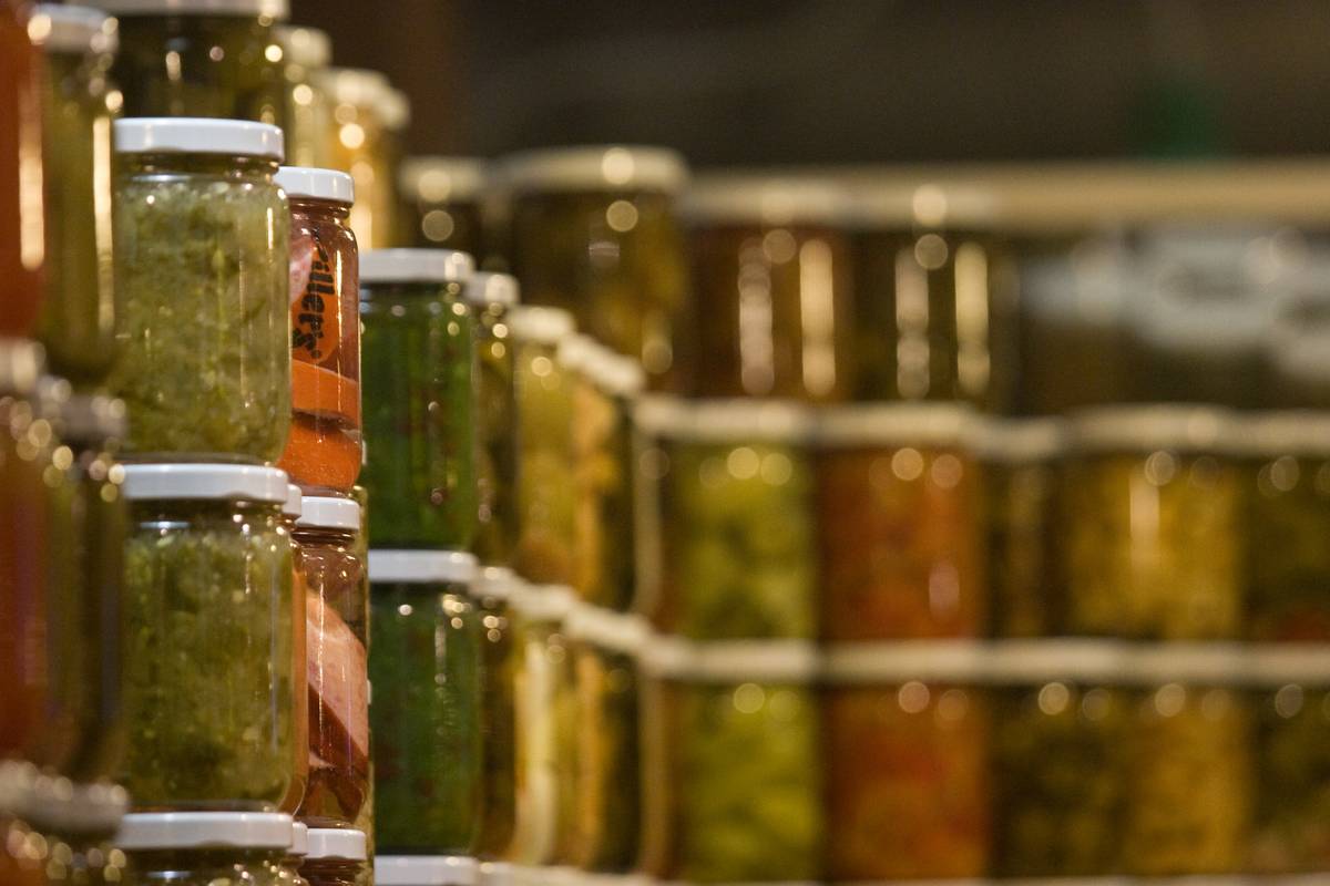 A large variety of homemade jams available at St. Jacobs Farmers&rsquo; Market.