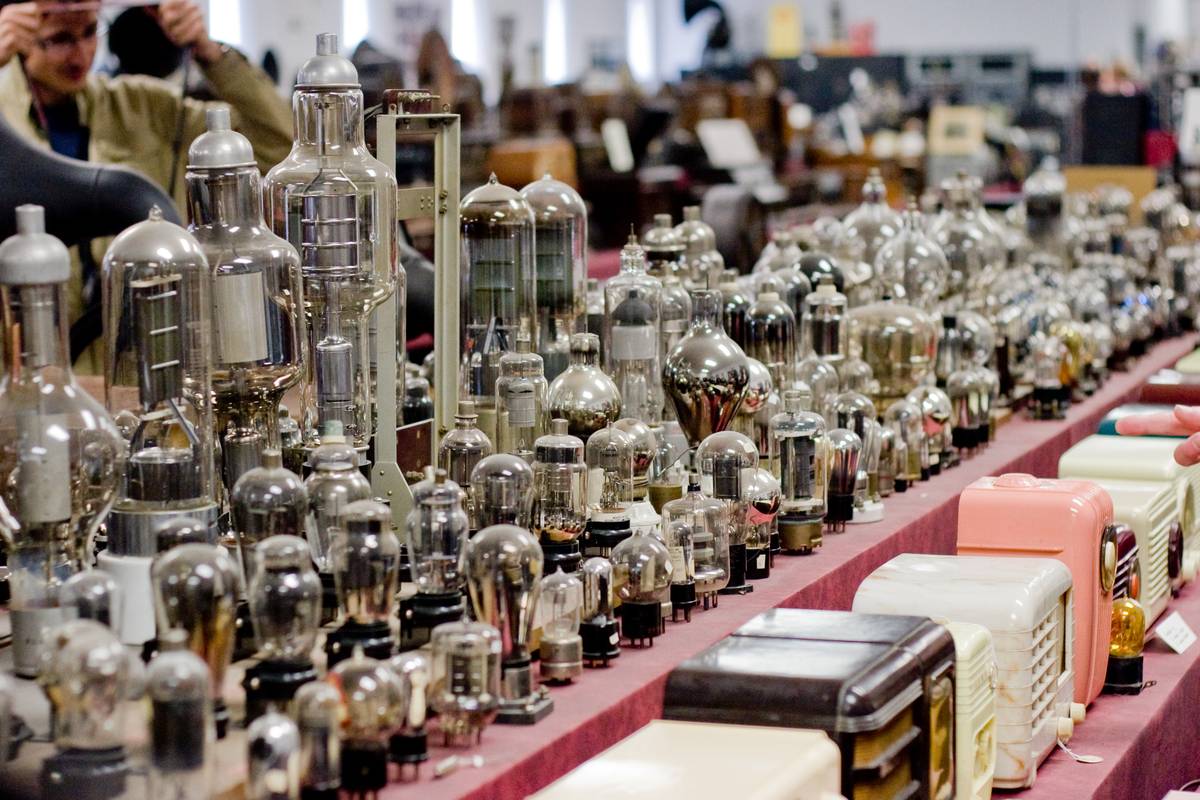 An assorted array of vacuum tubes used in early radios.