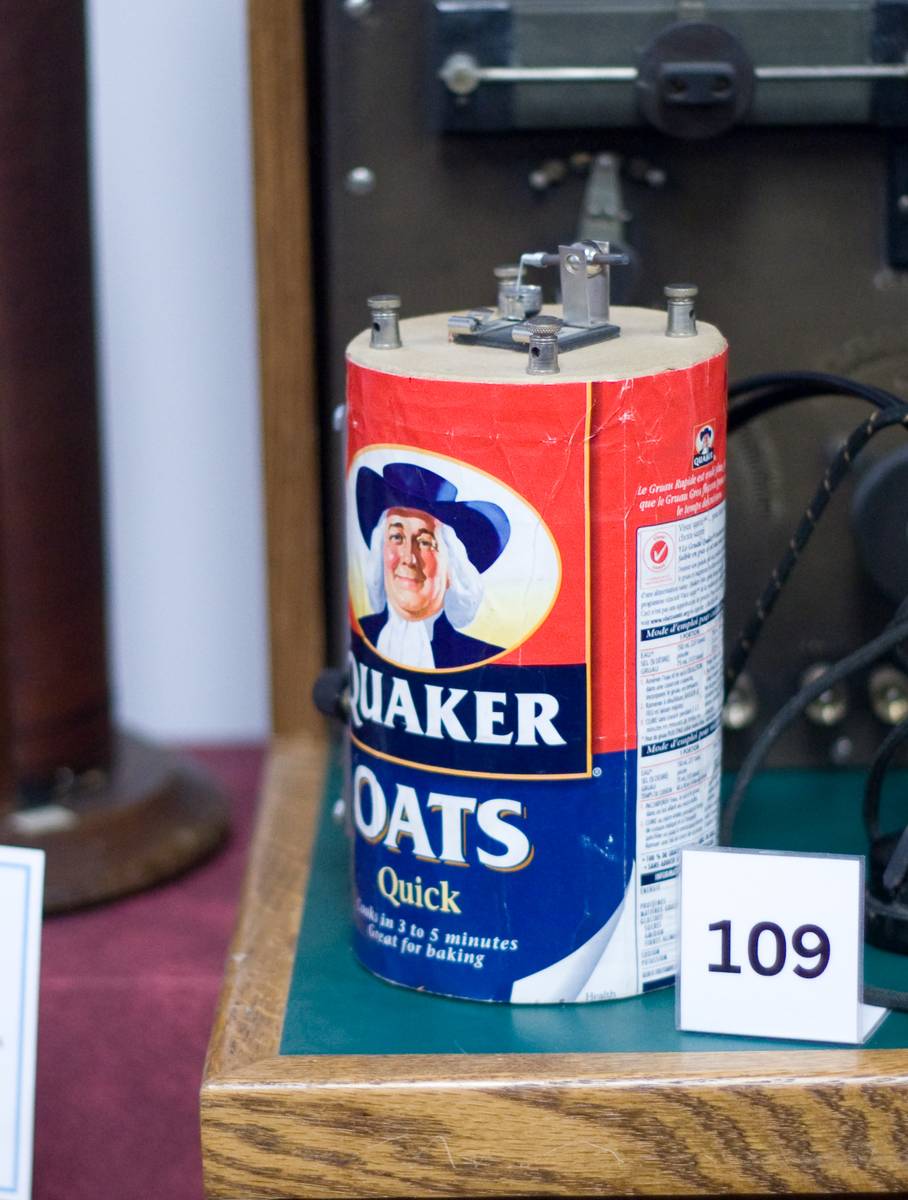 According to the guide, this Quaker Oats radio, originally a marketing gimmick to promote its line of confectionary goods, is responsible for making radio available for mass consumption.