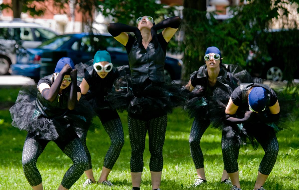 Five dancers from Company Blonde Dance Projects from Toronto performing *Left, Right Left*, a 