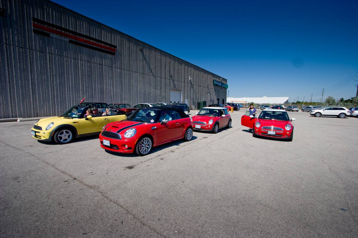 MINIs parked at the first rally point, where we could only advanced after finishing a gigantic version of a Jenga game.