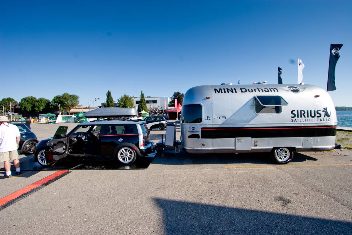 MINI Durham's entry pulling an Airstream trailer