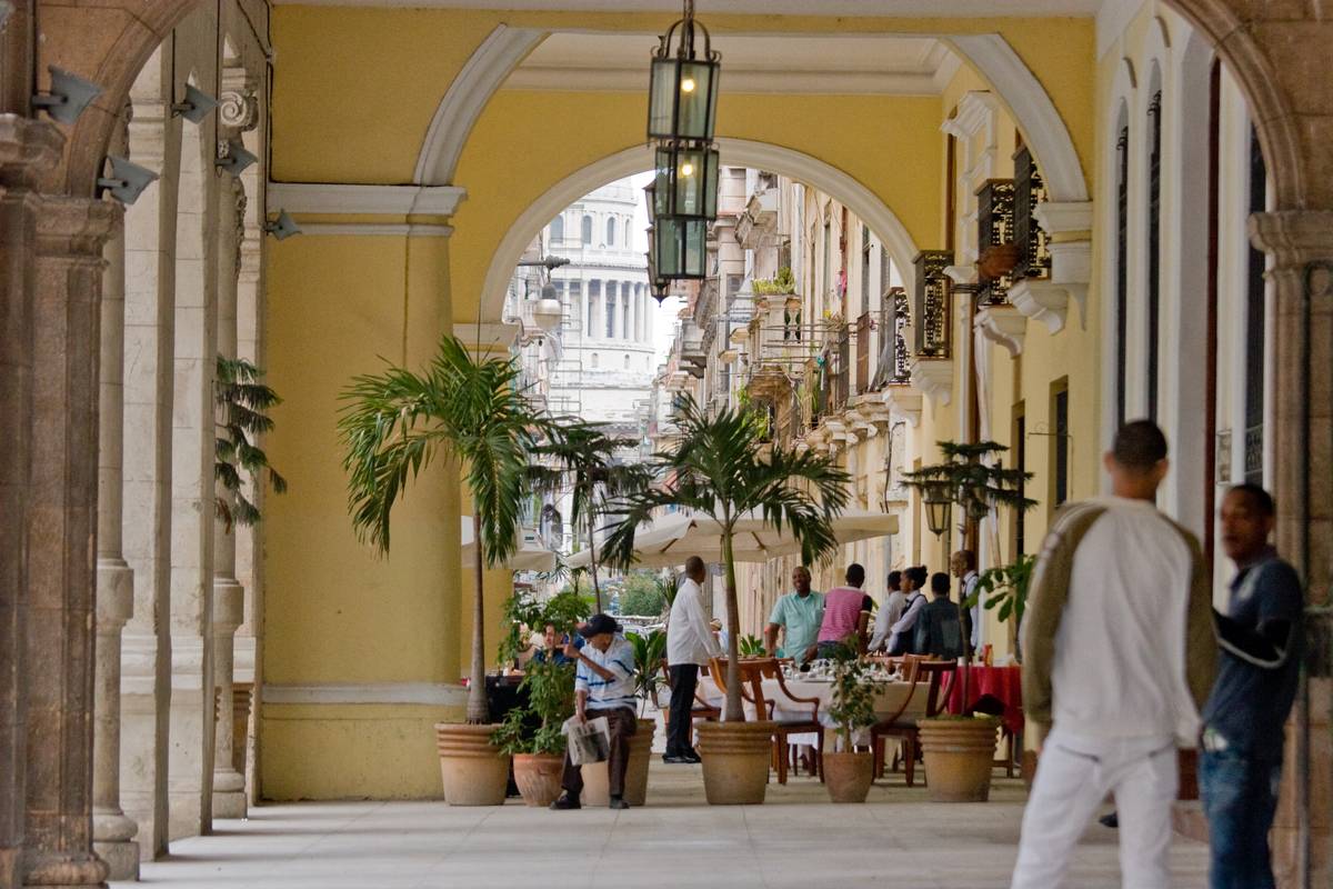 A view through the buildings around Plaza Vieja.