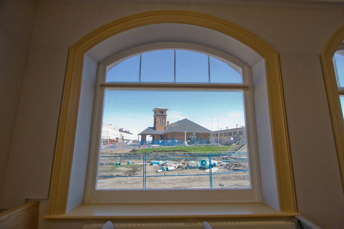 A view of the VIA Rail station from the former city hall, now the Provincial Court House.